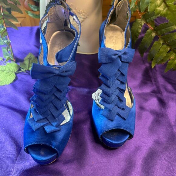 πKate Preston Beautiful Royal Blue 5" Satin Sandals Open Toe and Zipper - Picture 9 of 14
